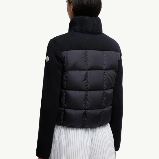 Square-Quilted Padded Wool Zip-Up Cardigan