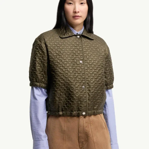 Floral-Quilted Padded Short Sleeve Shirt