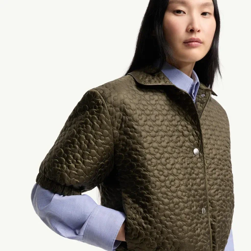 Floral-Quilted Padded Short Sleeve Shirt