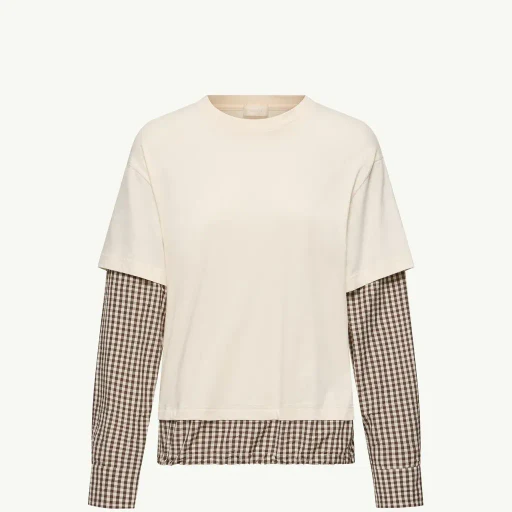 Layered-Effect Vichy Cotton Blend T-Shirt