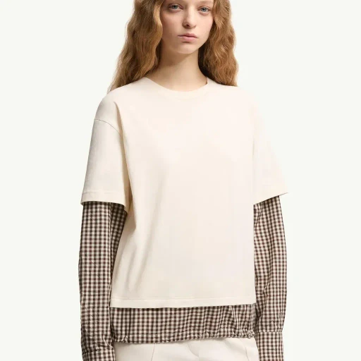 Layered-Effect Vichy Cotton Blend T-Shirt