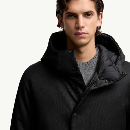 Merri Reversibe Wool Hooded Mid-Length Down Jacket