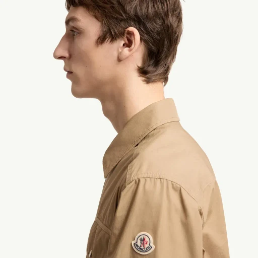 Cotton Poplin Long Sleeve Zip-Up Shirt