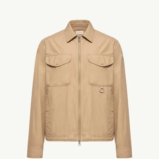 Cotton Poplin Long Sleeve Zip-Up Shirt