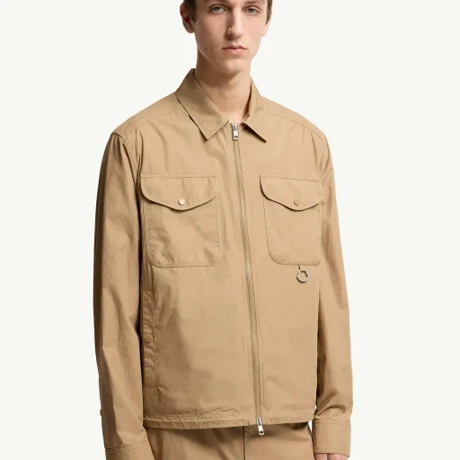 Cotton Poplin Long Sleeve Zip-Up Shirt