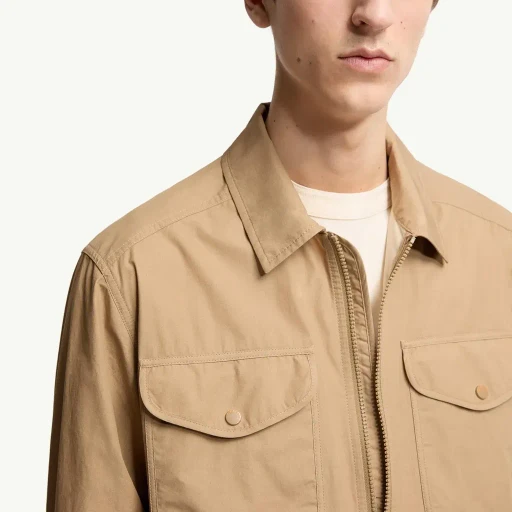 Cotton Poplin Long Sleeve Zip-Up Shirt