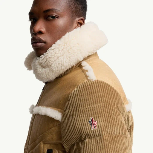 Argens Leather & Shearling Short Down Jacket