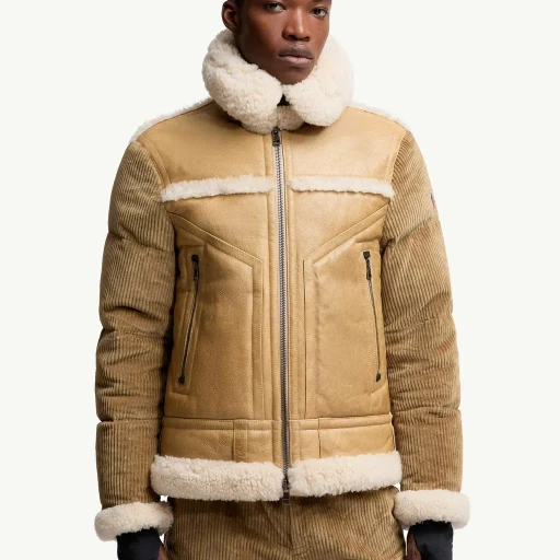 Argens Leather & Shearling Short Down Jacket