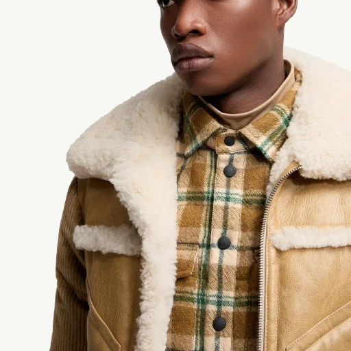Argens Leather & Shearling Short Down Jacket