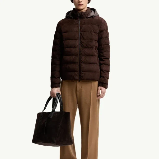 Arneb Hooded Suede Short Down Jacket