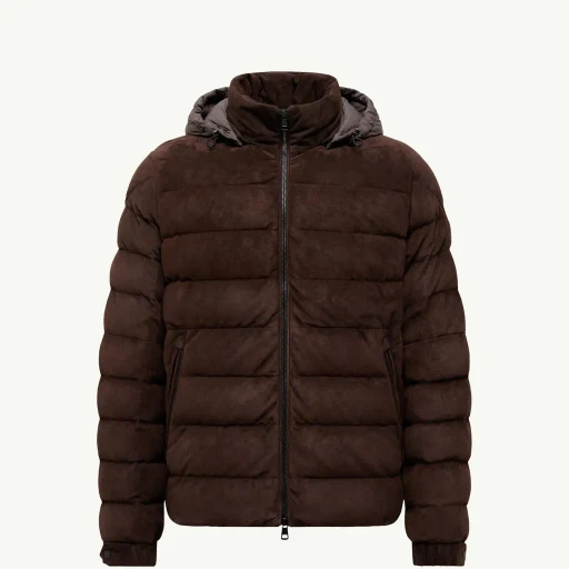 Arneb Hooded Suede Short Down Jacket