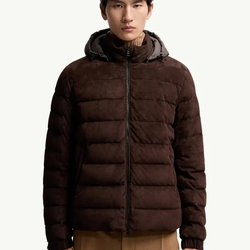 Arneb Hooded Suede Short Down Jacket