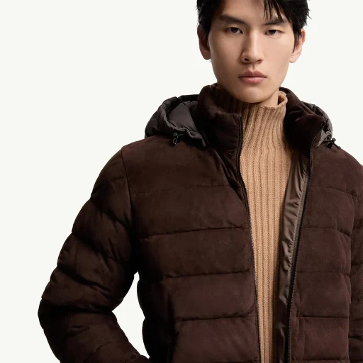 Arneb Hooded Suede Short Down Jacket