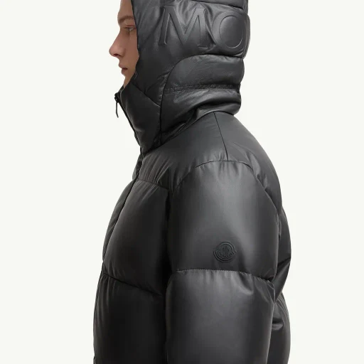 Mentone Hooded Nappa Leather Short Down Jacket
