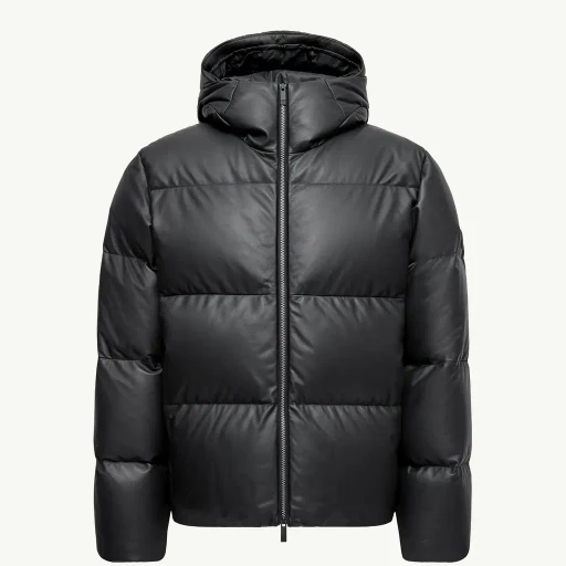 Mentone Hooded Nappa Leather Short Down Jacket