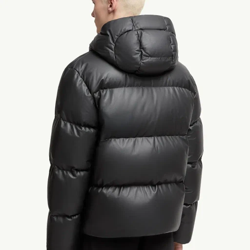 Mentone Hooded Nappa Leather Short Down Jacket
