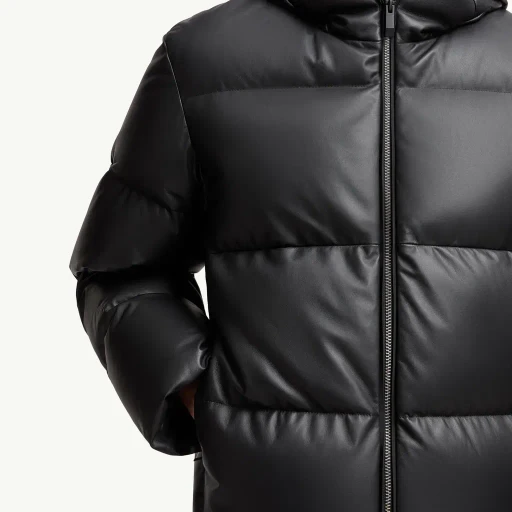 Mentone Hooded Nappa Leather Short Down Jacket