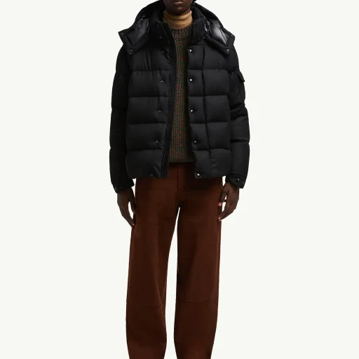 Moncler Maya 70 Hooded Wool Flannel Short Down Jacket