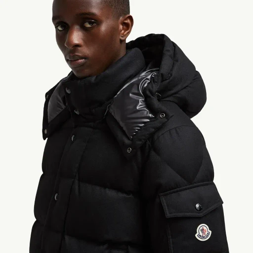 Moncler Maya 70 Hooded Wool Flannel Short Down Jacket