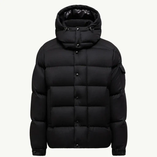 Moncler Maya 70 Hooded Wool Flannel Short Down Jacket