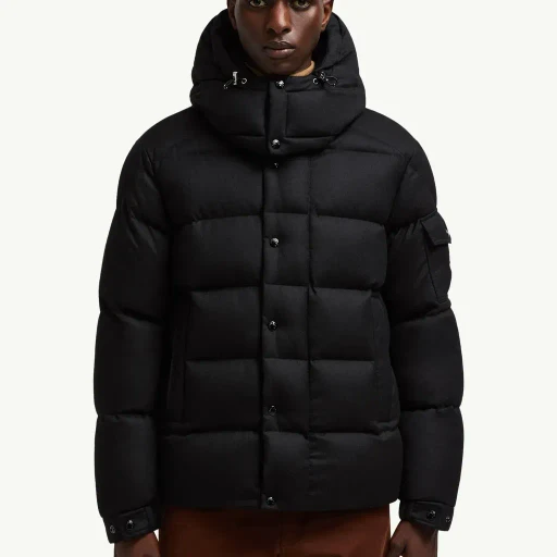 Moncler Maya 70 Hooded Wool Flannel Short Down Jacket