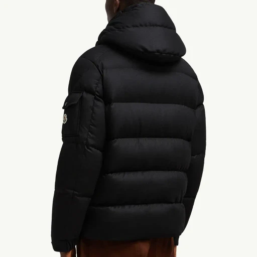 Moncler Maya 70 Hooded Wool Flannel Short Down Jacket