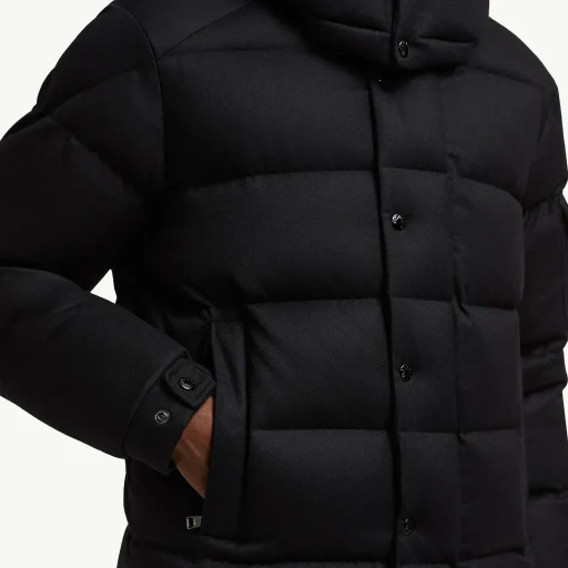 Moncler Maya 70 Hooded Wool Flannel Short Down Jacket