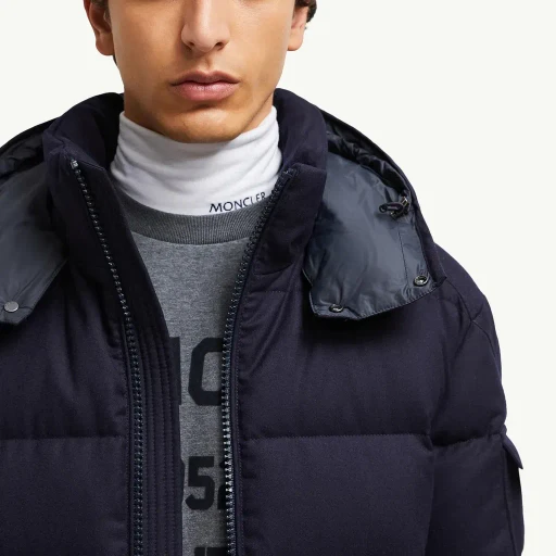 Montgenevre Hooded Wool Flannel Short Down Jacket