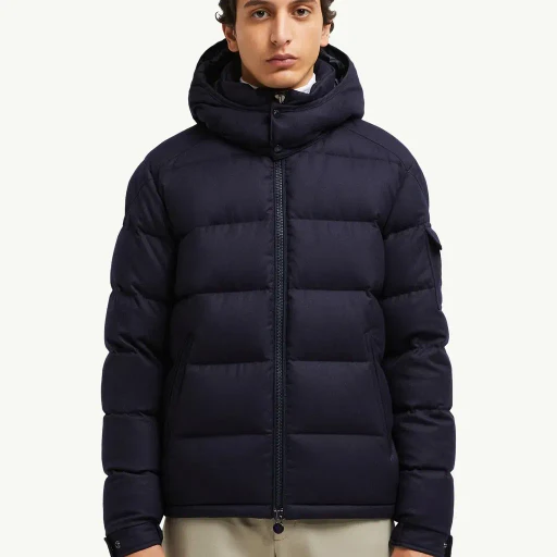 Montgenevre Hooded Wool Flannel Short Down Jacket
