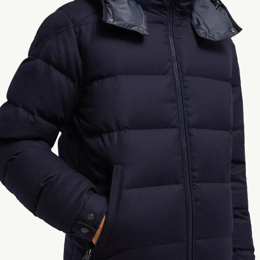 Montgenevre Hooded Wool Flannel Short Down Jacket