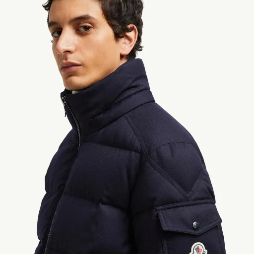 Montgenevre Hooded Wool Flannel Short Down Jacket