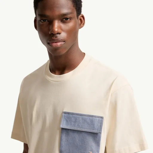 Cotton Blend T-Shirt With Denim Pocket