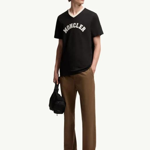 Embroidered Logo Cotton Piquet V-Neck T-Shirt