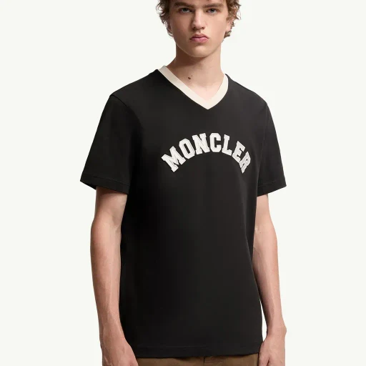 Embroidered Logo Cotton Piquet V-Neck T-Shirt