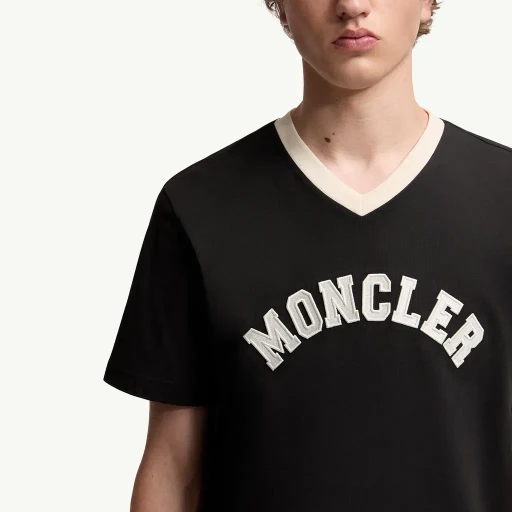Embroidered Logo Cotton Piquet V-Neck T-Shirt