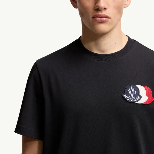 Embroidered Tricolour Logo Cotton T-Shirt
