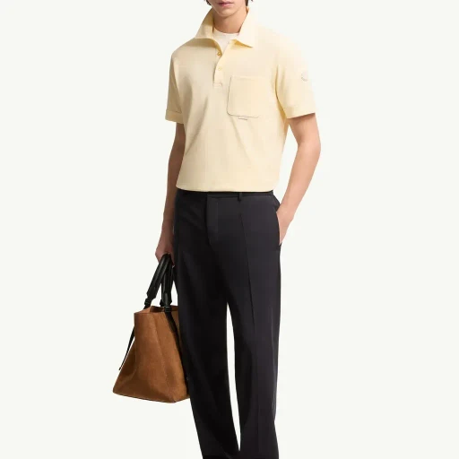 Leather Logo Cotton Piquet Polo Shirt