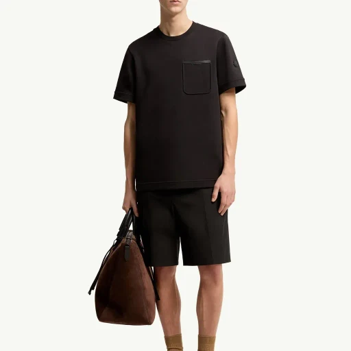 Leather-Trimmed Cotton T-Shirt