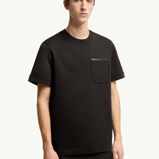 Leather-Trimmed Cotton T-Shirt