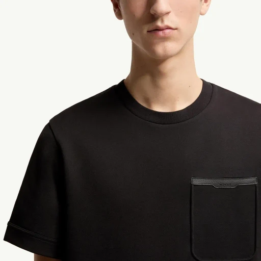 Leather-Trimmed Cotton T-Shirt