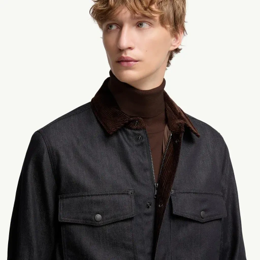 Denim Corduroy-Trimmed Shirt Jacket