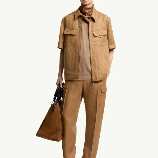Linen Twill Short Sleeve Zip-Up Shirt