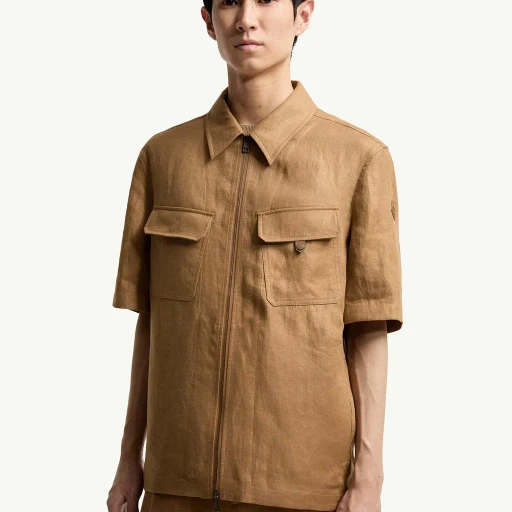 Linen Twill Short Sleeve Zip-Up Shirt