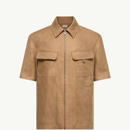 Linen Twill Short Sleeve Zip-Up Shirt