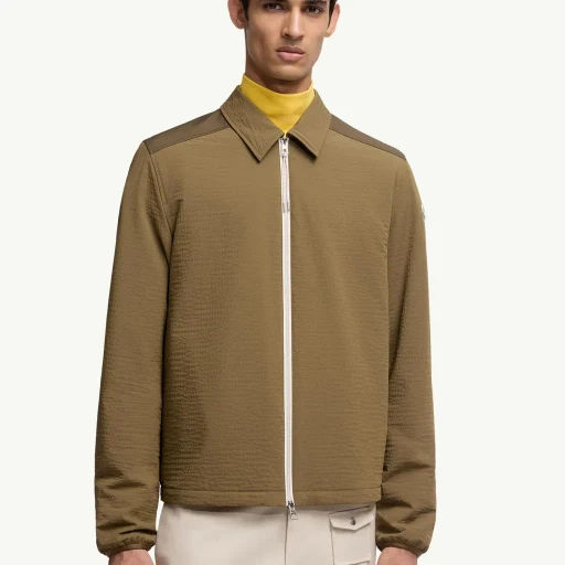 Padded Seersucker Zip-Up Shirt
