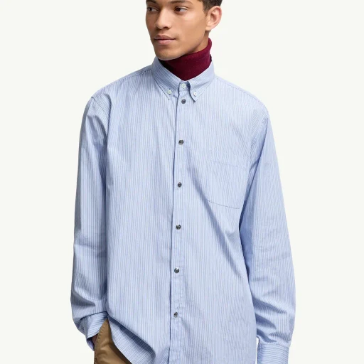 Striped Oxford Cotton Long Sleeve Shirt