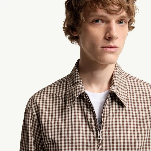 Vichy Cotton Blend Zip-Up Shirt