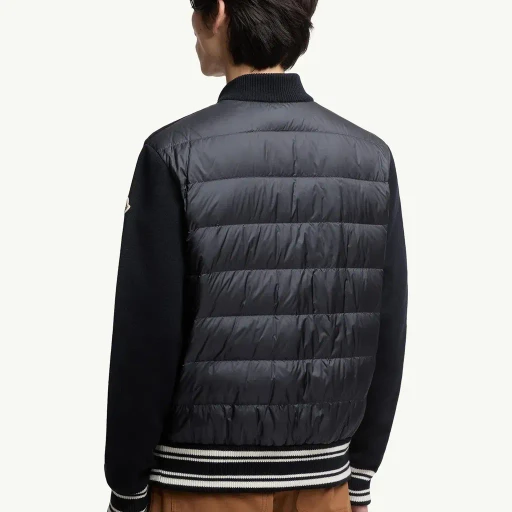 Embroidered Monogram Padded Zip-Up Wool Blend Cardigan