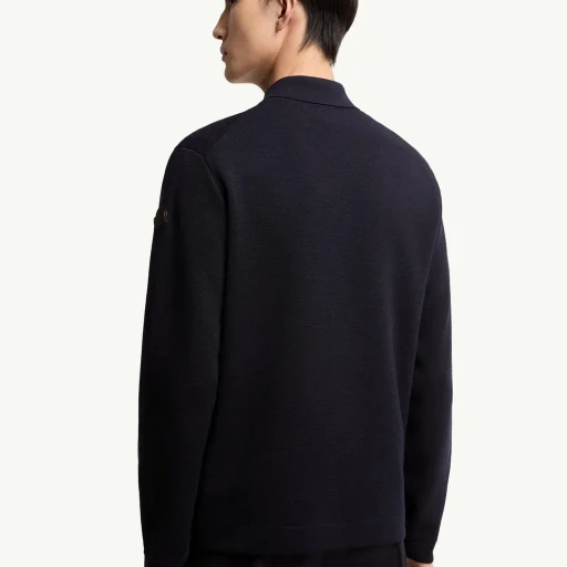 Leather Logo Wool Zip-Up Cardigan