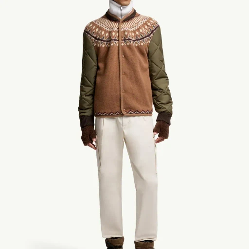 Padded Geometric Wool Blend Cardigan